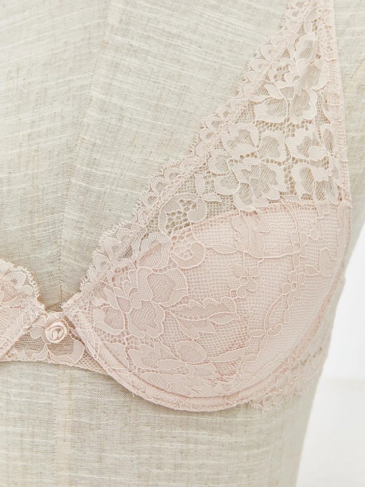 LCW DREAM Bej Balenli Dolgusuz Dantelli Tişört Sütyen - Görsel 2