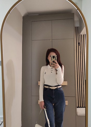 Beyaz Polo Triko Uzun Kollu Kazak - Görsel 2