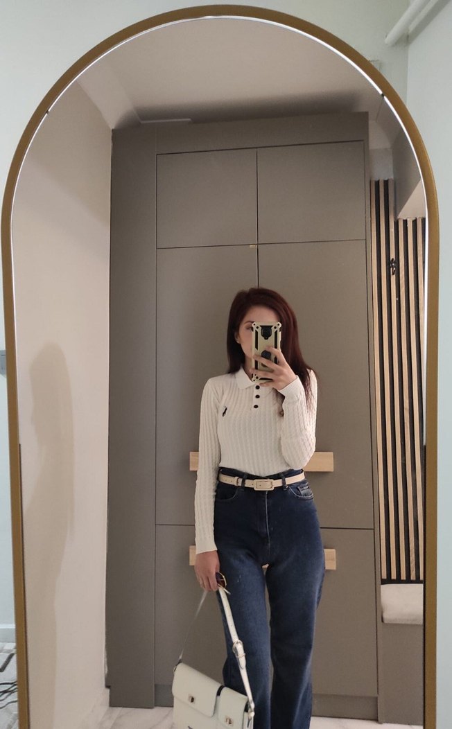 Beyaz Polo Triko Uzun Kollu Kazak - Görsel 2