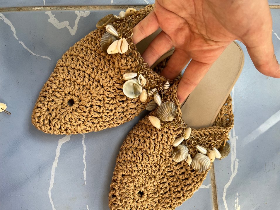 Bej Örgü Kadın Dolgu Topuk Terlik - Görsel 2