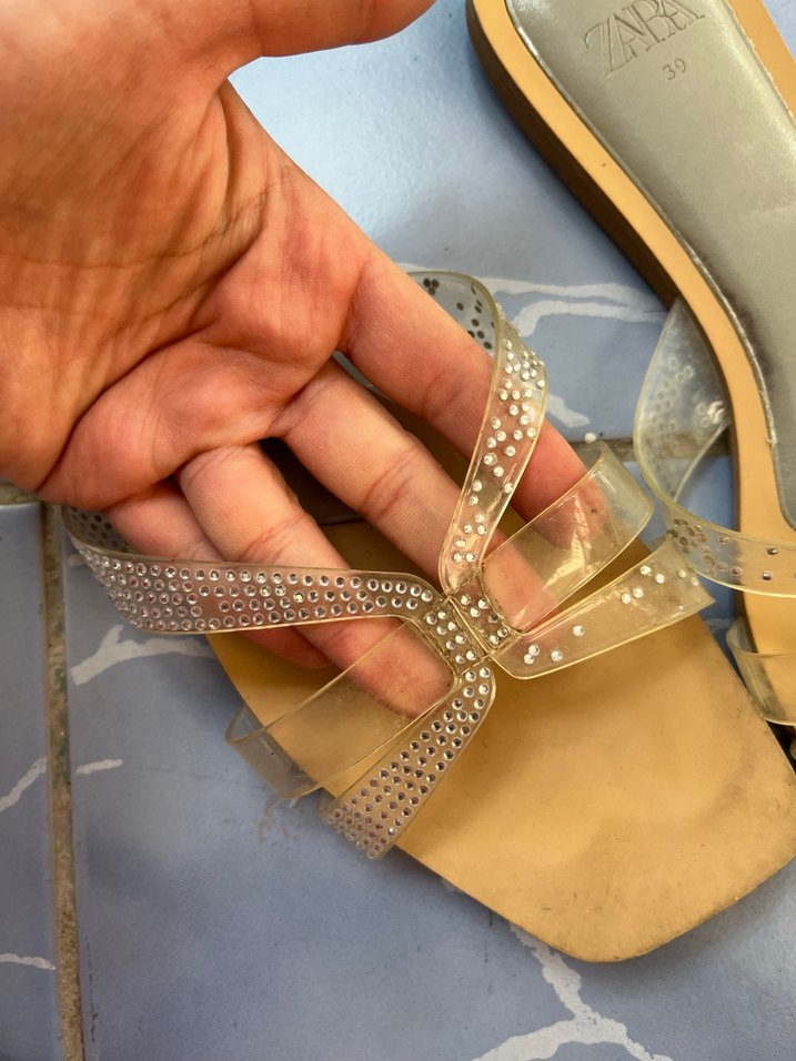 Bej Şeffaf Tokalı Stiletto Terlik - Görsel 2