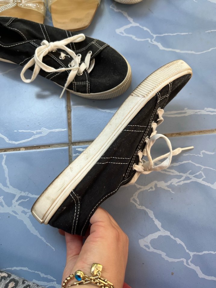 Siyah Bağcıklı Stiletto Topuklu Spor Ayakkabı - Görsel 4