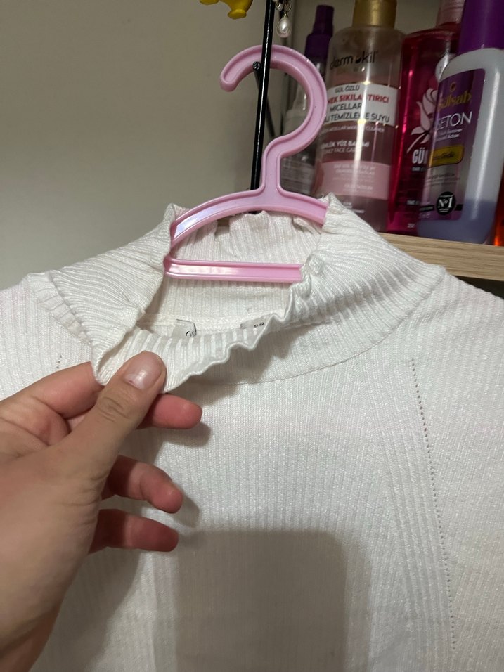 Beyaz Yarım Balıkçı Yaka Triko Kadın Kazak - Görsel 3