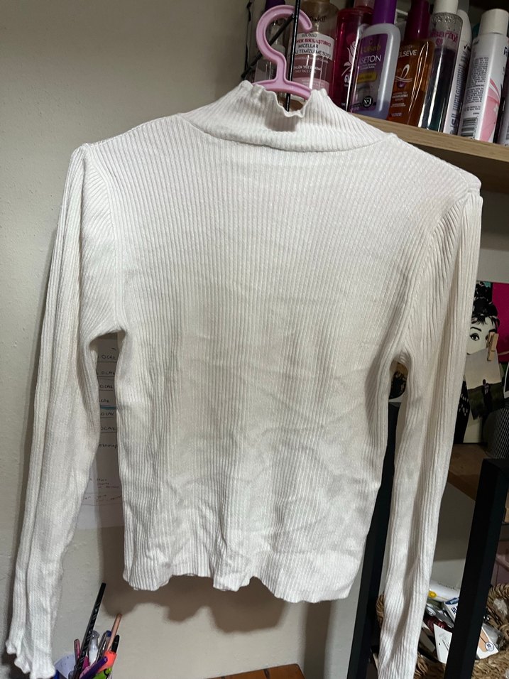 Beyaz Yarım Balıkçı Yaka Triko Kadın Kazak - Görsel 5