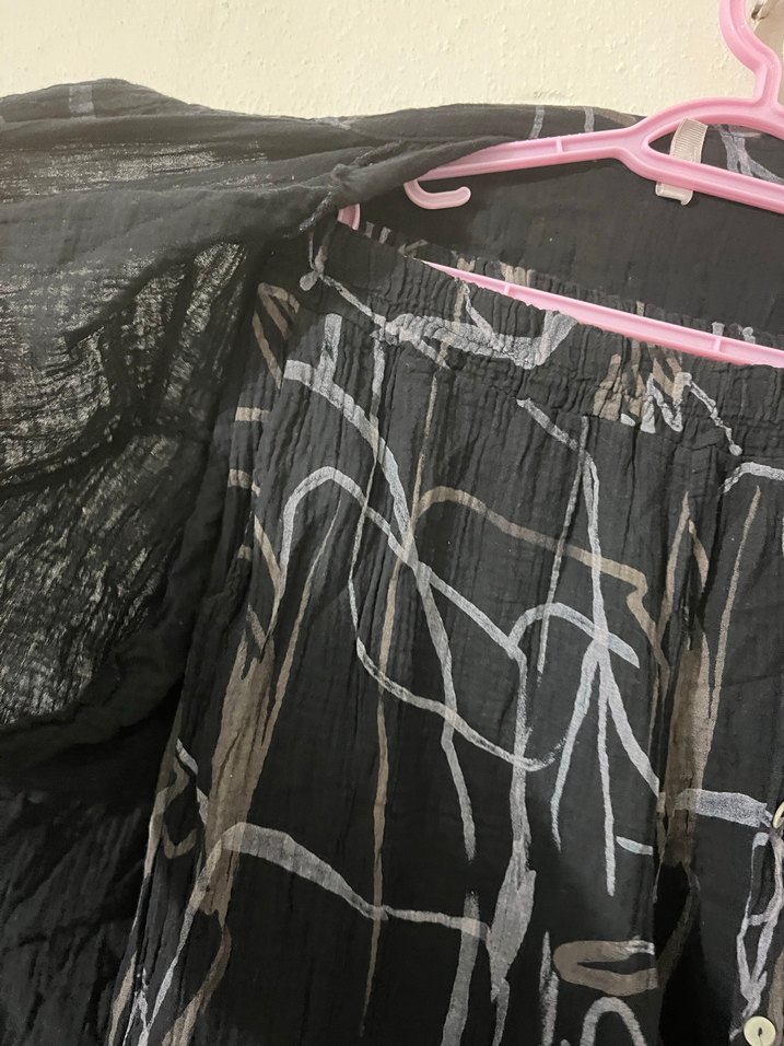 Drapeli Siyah Bağlama Desenli Hamile Bluzu - Görsel 2