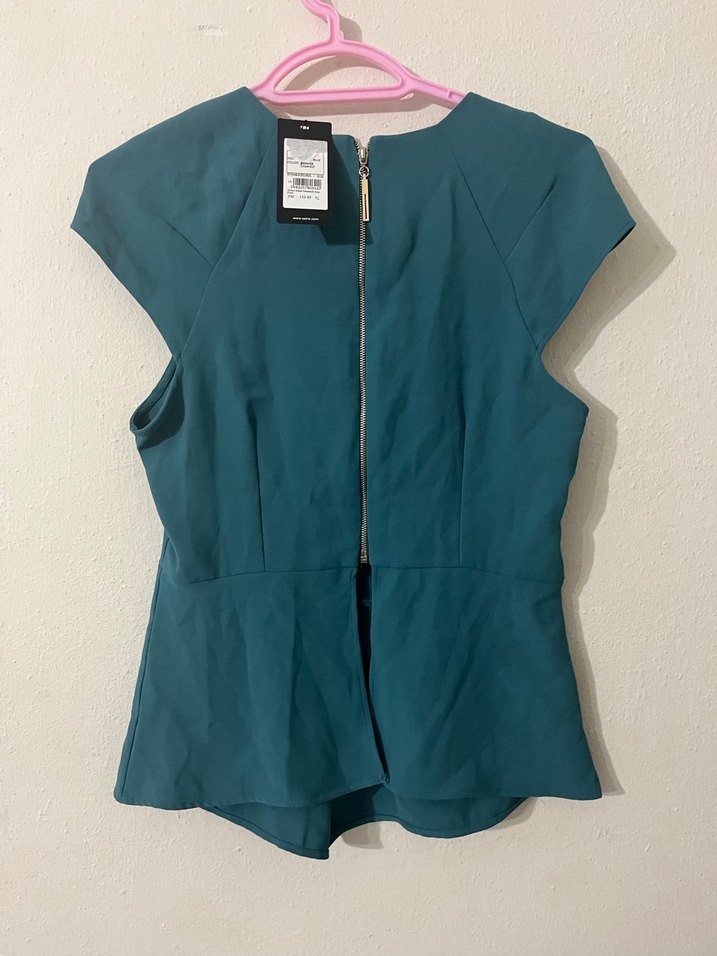 Kemerli V Yakalı Kolsuz Mavi Bluz - Görsel 3