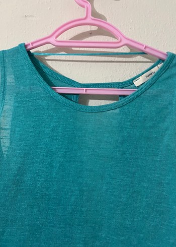 Kızlar için Turkuaz Keten Kolsuz Üst - Görsel 2