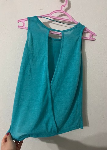 Kızlar için Turkuaz Keten Kolsuz Üst - Görsel 3