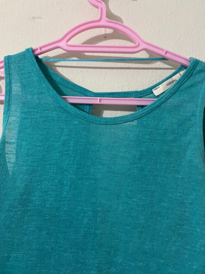 Kızlar için Turkuaz Keten Kolsuz Üst - Görsel 2