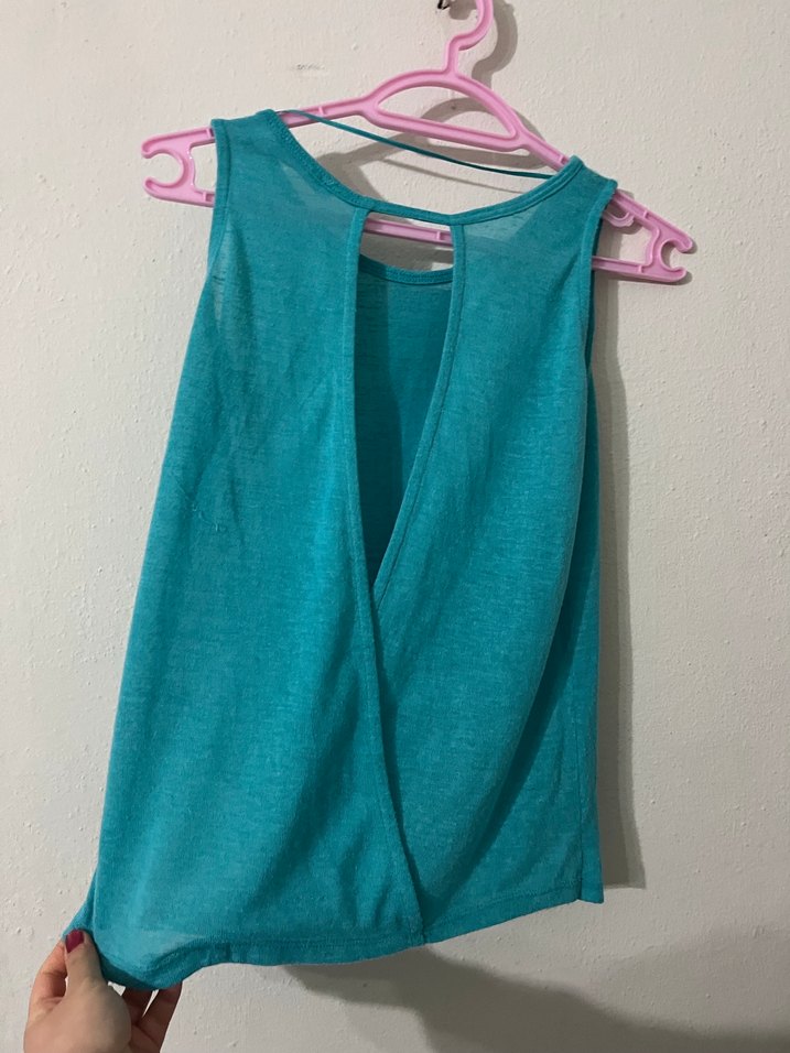 Kızlar için Turkuaz Keten Kolsuz Üst - Görsel 3