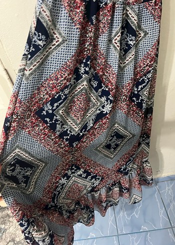 Uzun Bağlama Desenli Bohem Elbise - Görsel 3