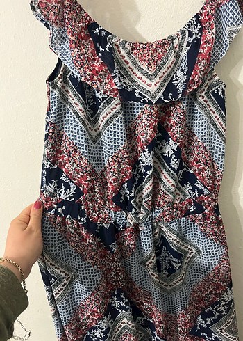 Uzun Bağlama Desenli Bohem Elbise - Görsel 2