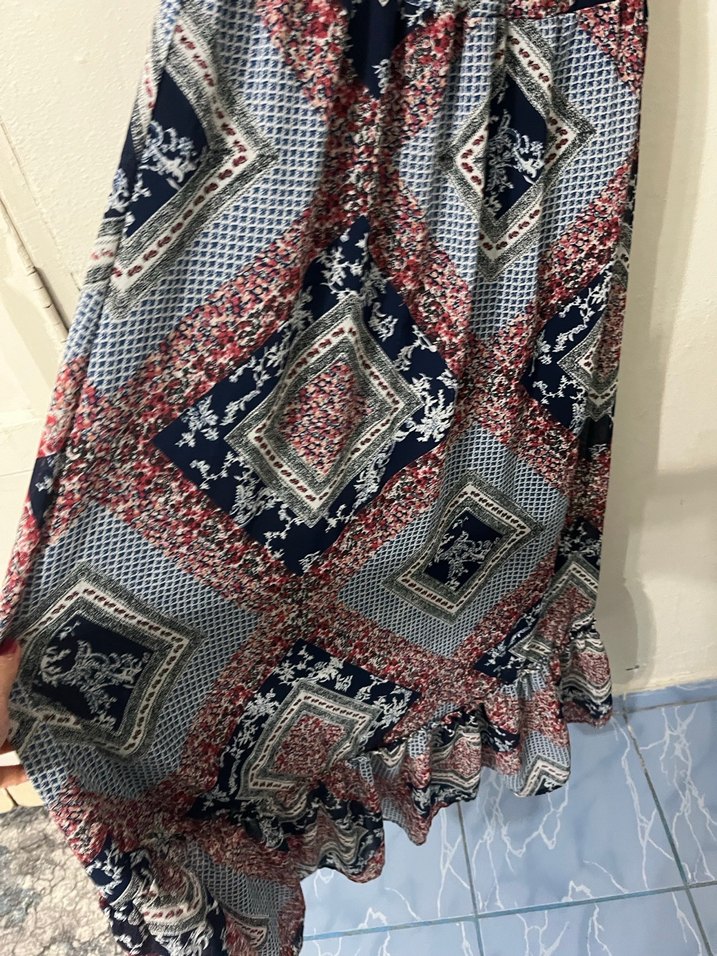 Uzun Bağlama Desenli Bohem Elbise - Görsel 3