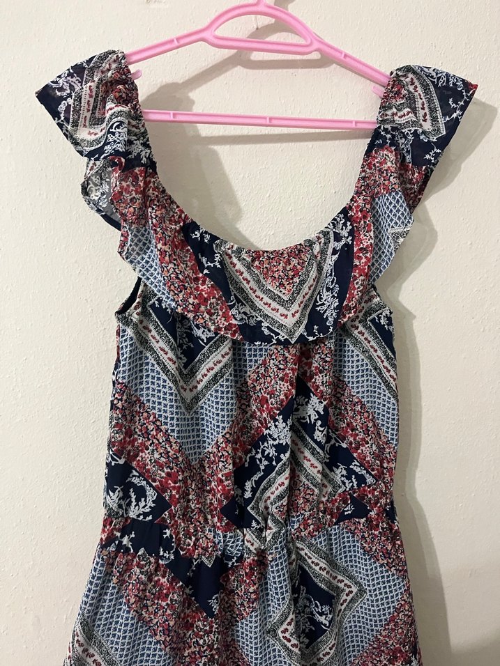 Uzun Bağlama Desenli Bohem Elbise - Görsel 5