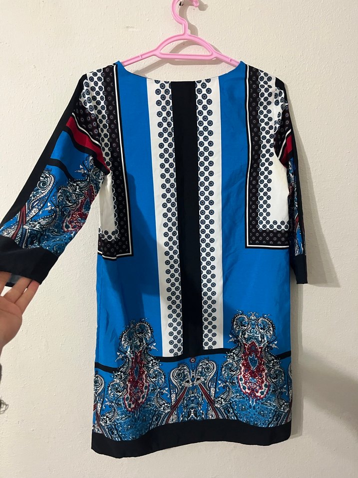 Renkli Desenli Bohem Kuşaklı Tunik - Görsel 3