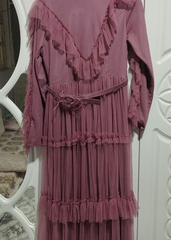 Pembe Fırfırlı Uzun Bohem Elbise - Görsel 2