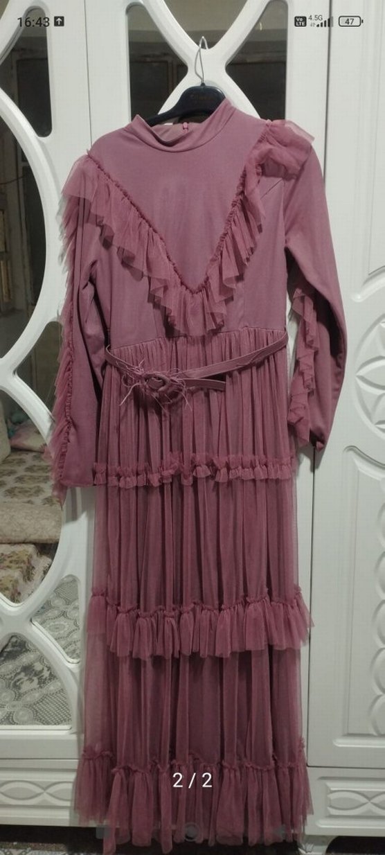 Pembe Fırfırlı Uzun Bohem Elbise - Görsel 2