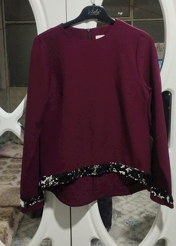 Bordo Kız Triko Kazak Pilili Etek - Görsel 2