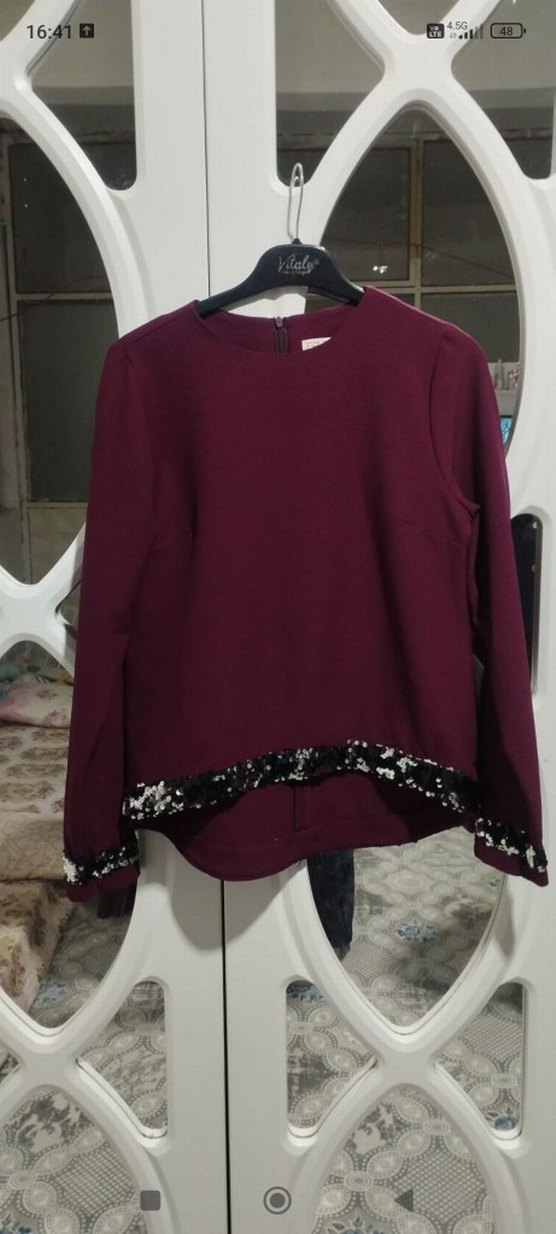 Bordo Kız Triko Kazak Pilili Etek - Görsel 2