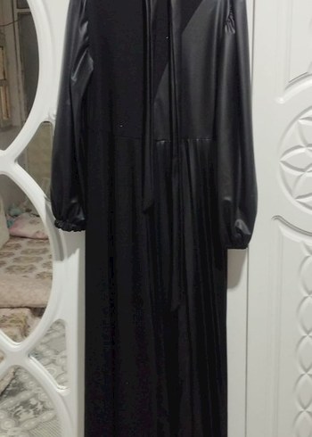 Siyah Deri Pilili Uzun Kadın Elbise - Görsel 2