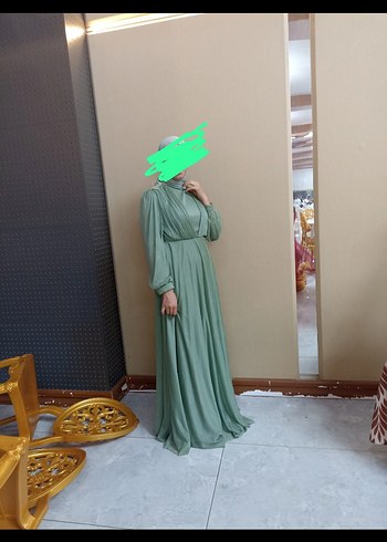 Uzun Kollu Yeşil Bohem Salaş Elbise - Görsel 2