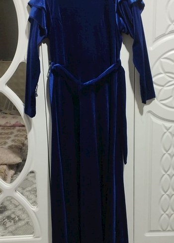 Uzun Kollu Koyu Mavi Kadın Elbise - Görsel 2