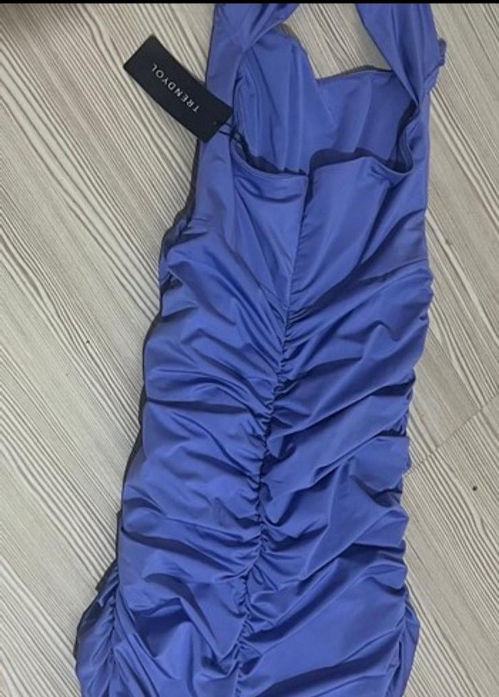 Mavi Drapeli Straplez  Abiye Elbise - Görsel 2