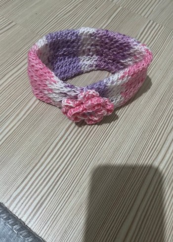 Pembe Örgü Çiçekli Saç Bandı - Görsel 2