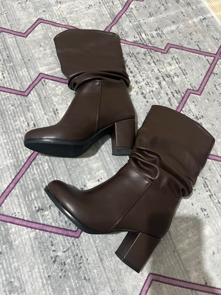 Kadın Kahverengi Deri Dizüstü Bot - Görsel 4