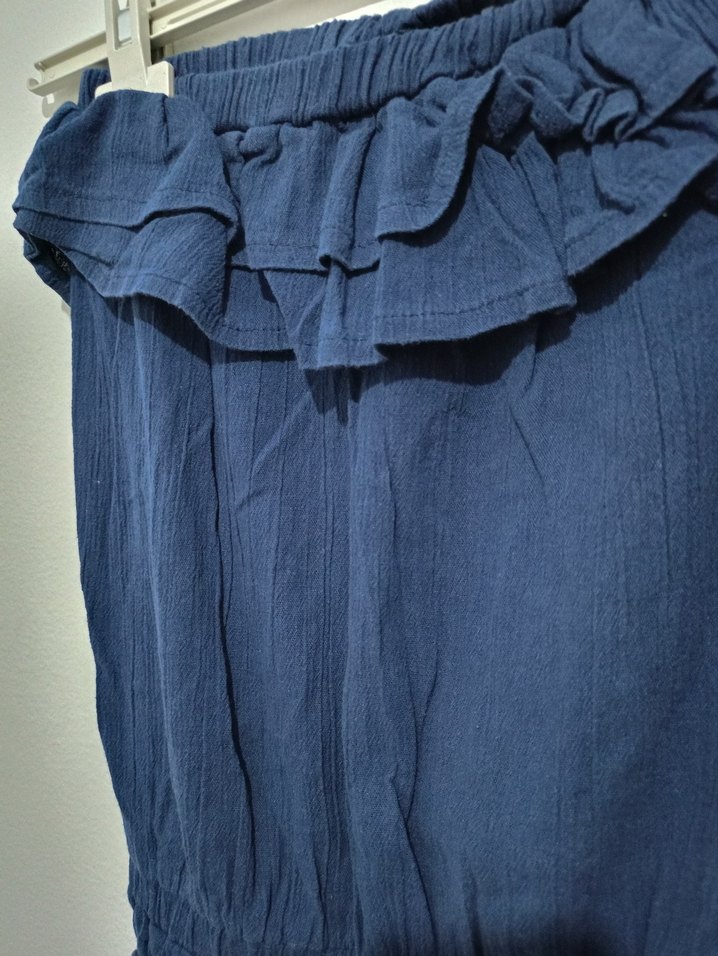 Kadın Lacivert Denim Fırfırlı Straplez Tulum - Görsel 2