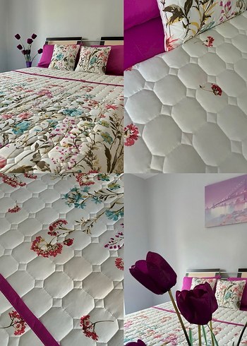 Çiçek Desenli Pembe Yatak Örtüsü - Görsel 5