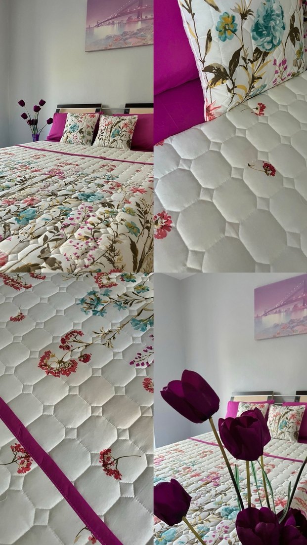 Çiçek Desenli Pembe Yatak Örtüsü - Görsel 5