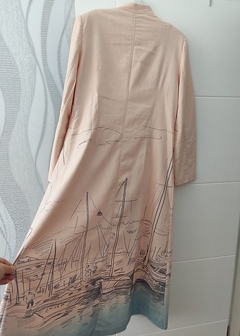 Bej Desenli Uzun Kadın Kaban - Görsel 5