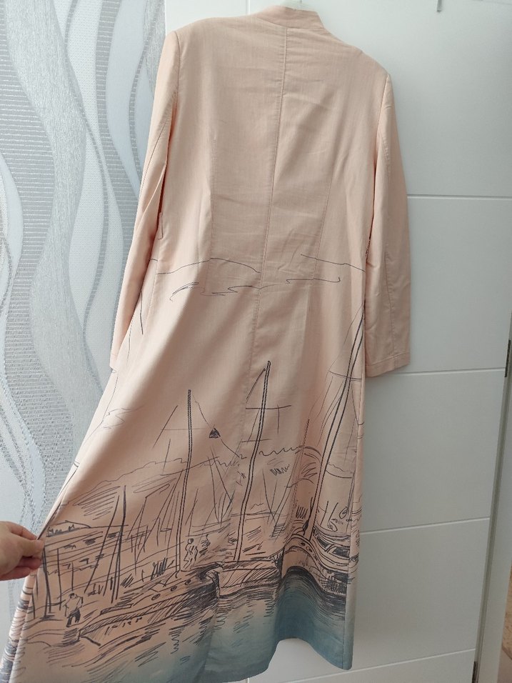 Bej Desenli Uzun Kadın Kaban - Görsel 5