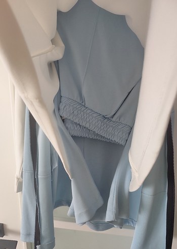 Mavi Kısa Kollu Fermuarlı Kadın Ceket - Görsel 4