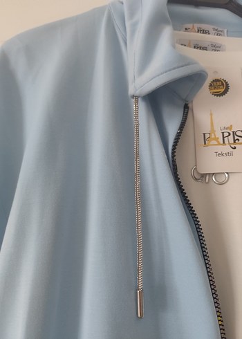 Mavi Kısa Kollu Fermuarlı Kadın Ceket - Görsel 5