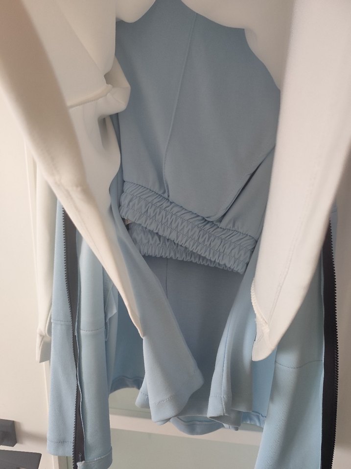 Mavi Kısa Kollu Fermuarlı Kadın Ceket - Görsel 4