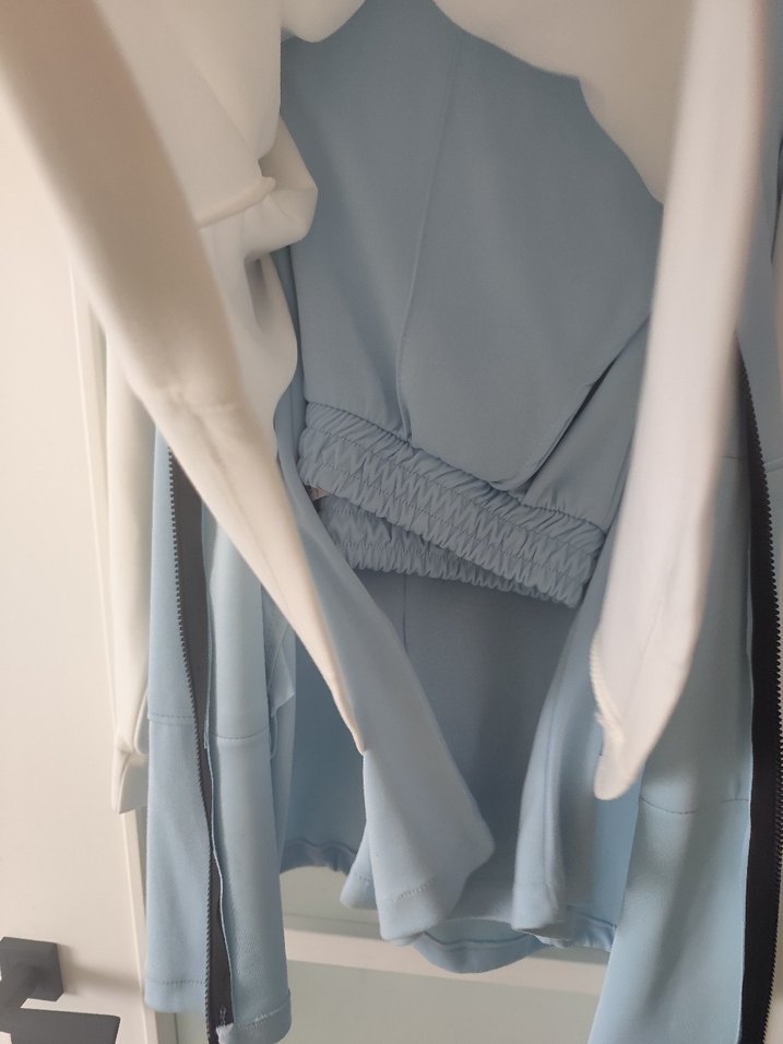 Mavi Kısa Kollu Fermuarlı Kadın Ceket - Görsel 3