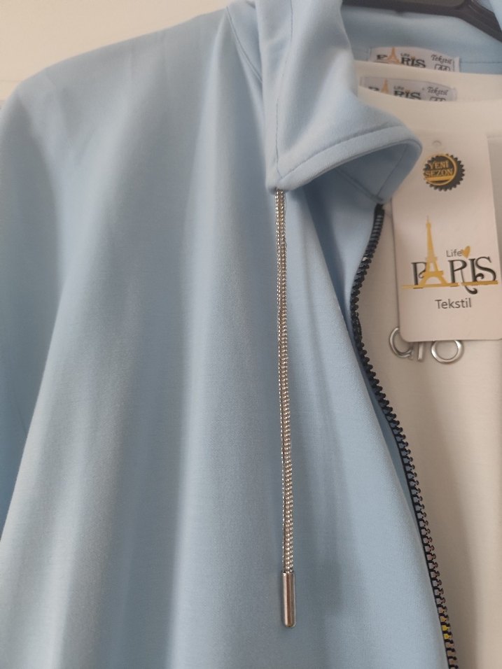 Mavi Kısa Kollu Fermuarlı Kadın Ceket - Görsel 5