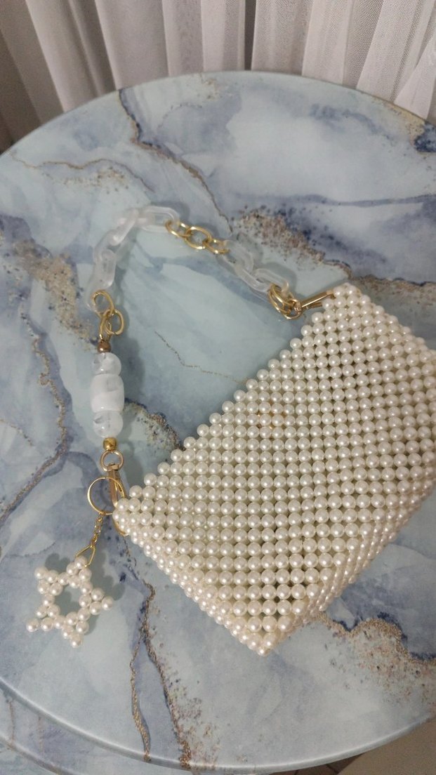 Boncuk İşlemeli Beyaz Kadın Çantası - Görsel 2