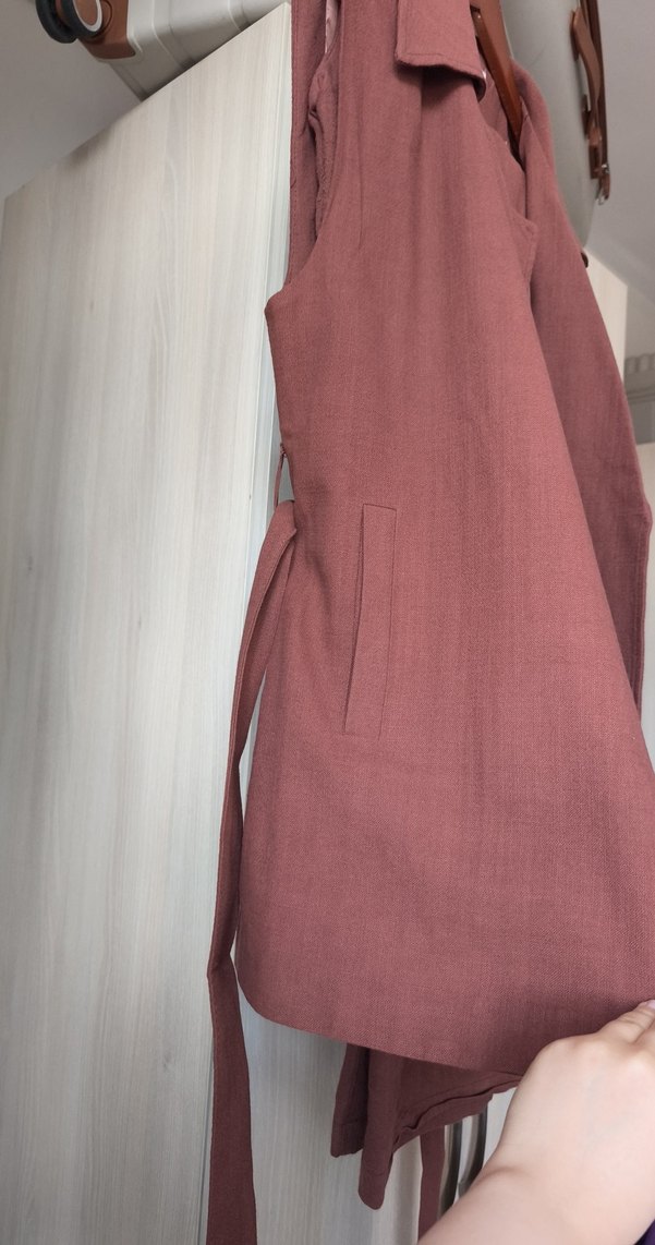 Kemerli Bej Keten Uzun Kadın Yelekli Takım - Görsel 3