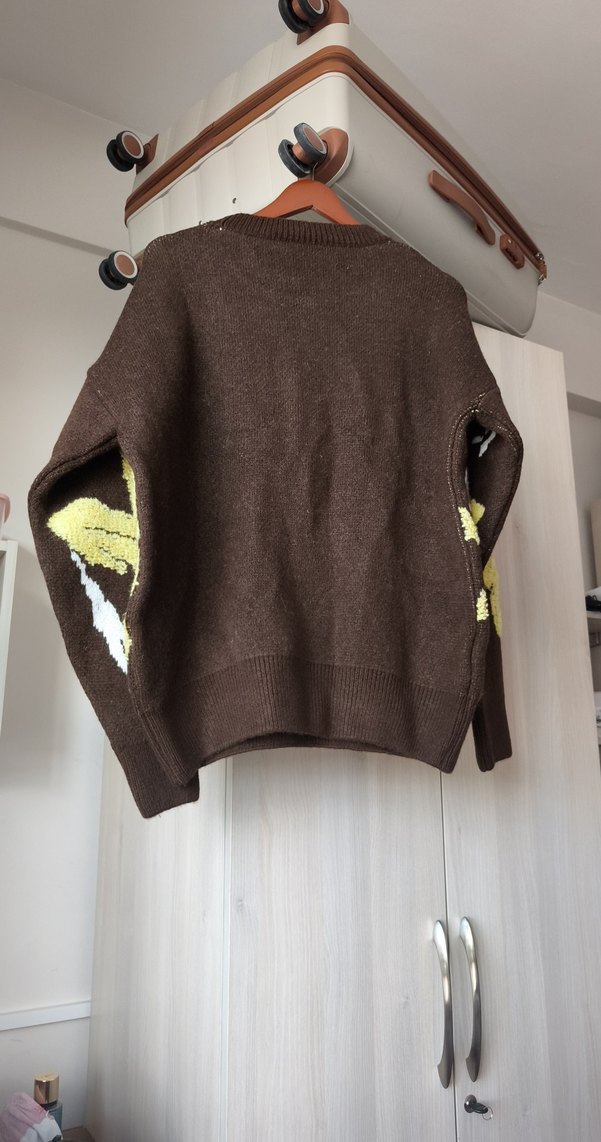 Kadın Kahverengi Çiçek Desenli Örgü Kazak - Görsel 3