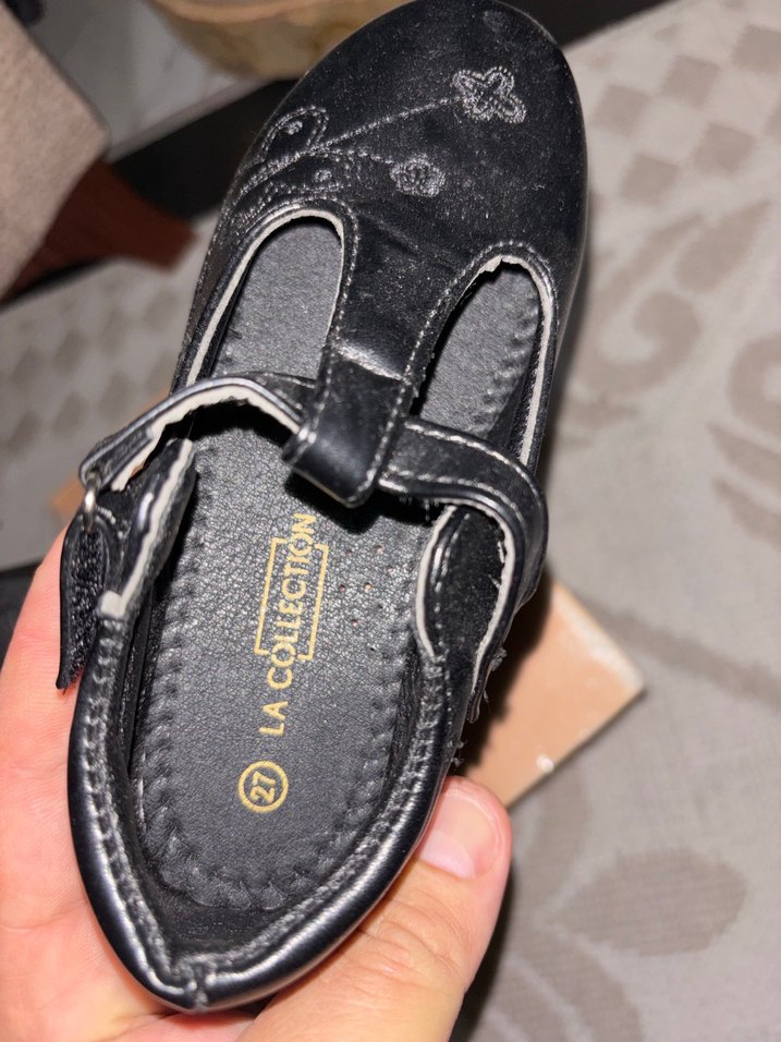 Tokalı Siyah Nakışlı Kız Babet Ayakkabı - Görsel 4