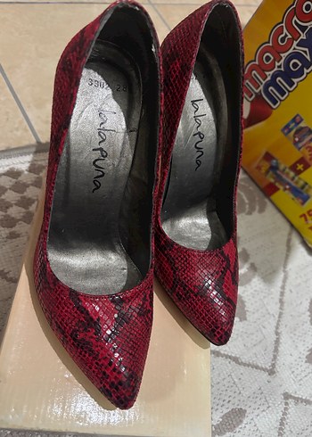 Kırmızı Yılan Desenli Yüksek Topuklu Stiletto - Görsel 2