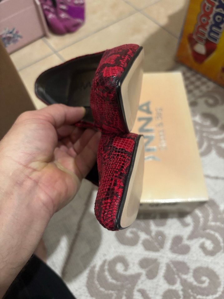 Kırmızı Yılan Desenli Yüksek Topuklu Stiletto - Görsel 4