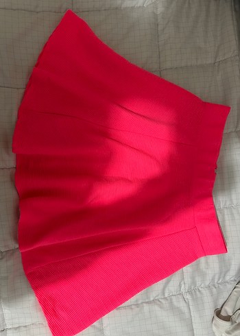 Parlak pembe Pilili Midi Mini Etek - Görsel 3