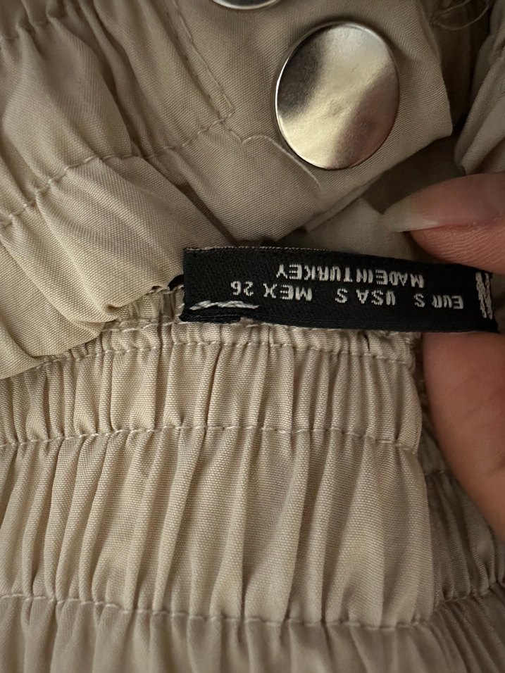 Bej Beli Kemerli Kadın Paraşüt pantolonu - Görsel 2