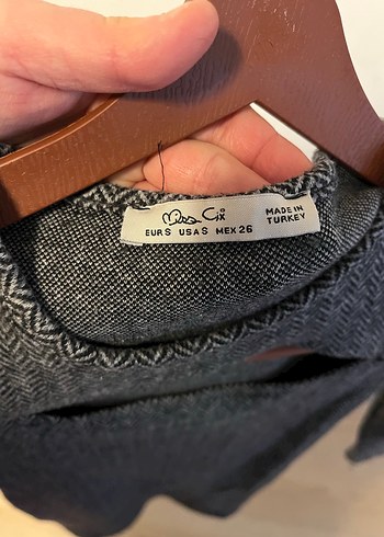 Gri Uzun Kollu Triko Kadın Elbise Likralı - Görsel 3