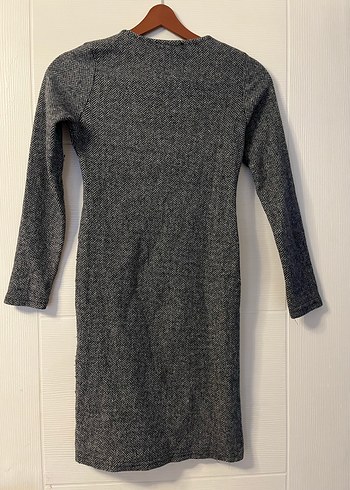 Gri Uzun Kollu Triko Kadın Elbise Likralı - Görsel 2