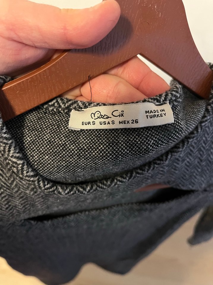 Gri Uzun Kollu Triko Kadın Elbise Likralı - Görsel 3